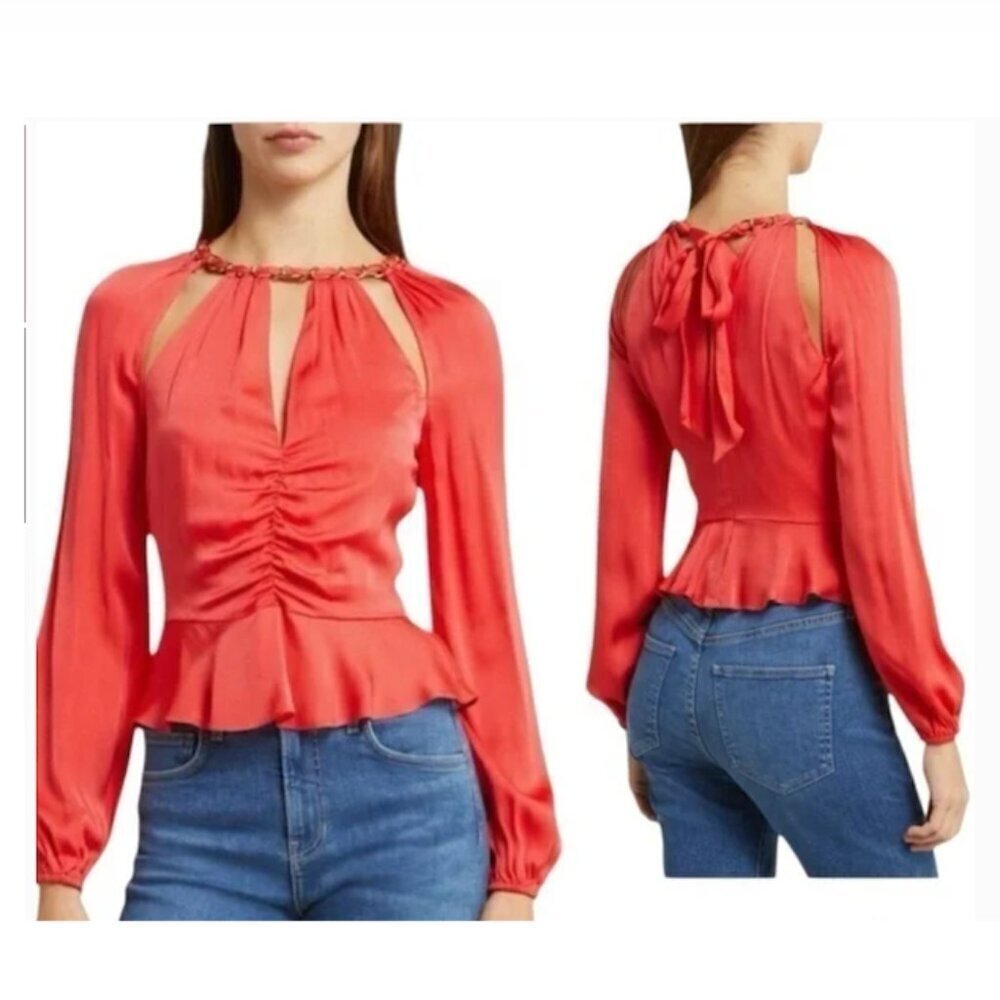 Veronica Bread Yulita Long‎ Sleeve Crop Silk Blend Top